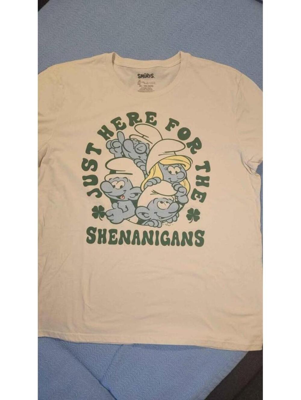 Smurfs 3XL Graphic T-Shirt Light Beige Cotton-Polyester Blend Men's Tee